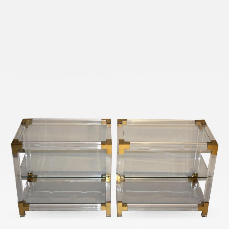 PAIR OF 3 TIERED LUCITE SIDE TABLES