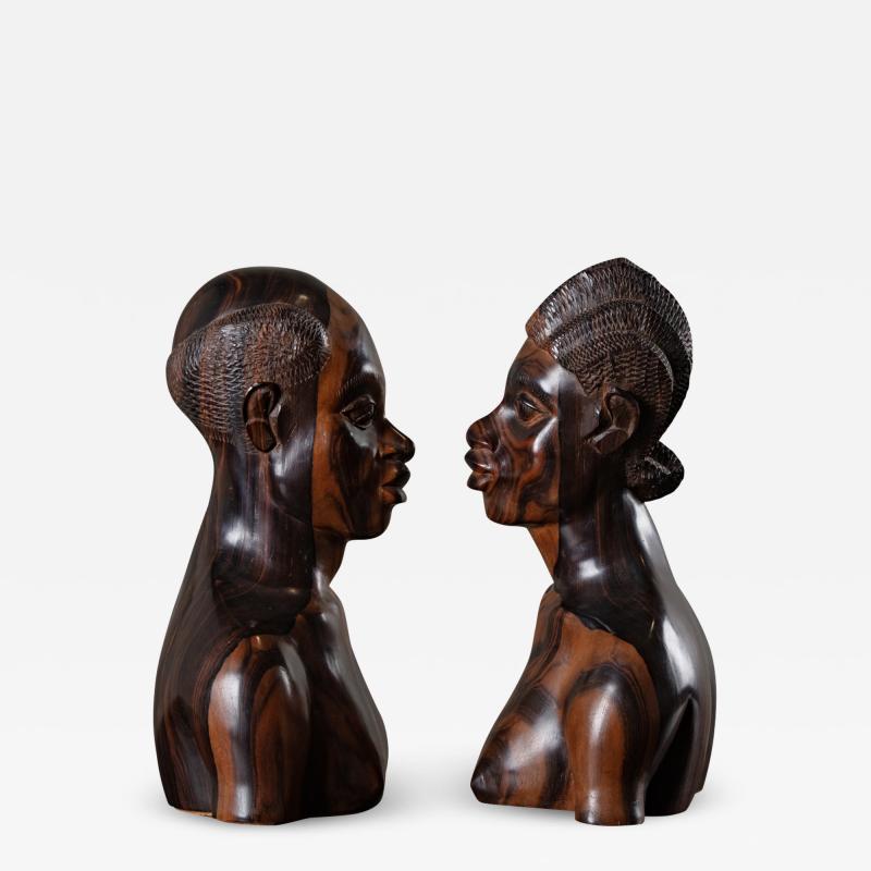 PAIR OF AFRICAN IRONWOOD MALE AND FEMALE BUSTS