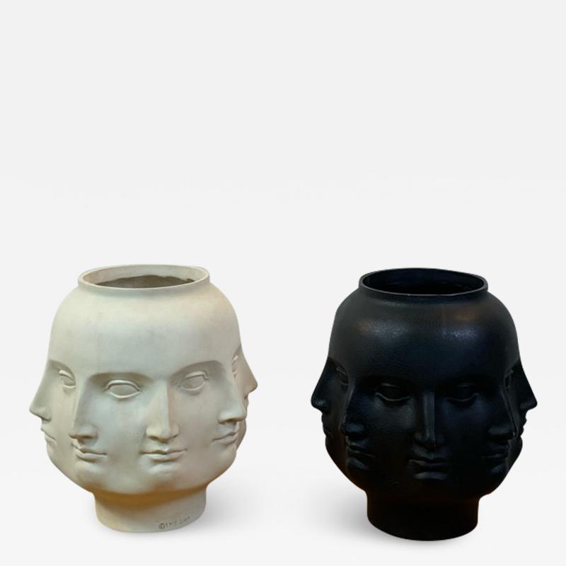 PAIR OF BLACK WHITE PERPETUAL FACE VASES IN THE MANNER OF FORNASETTI