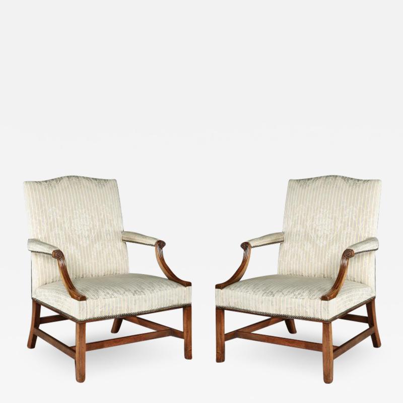 PAIR OF CHIPPENDALE PERIOD GAINSBOROUGH CHAIRS ENGLISH CIRCA 1775