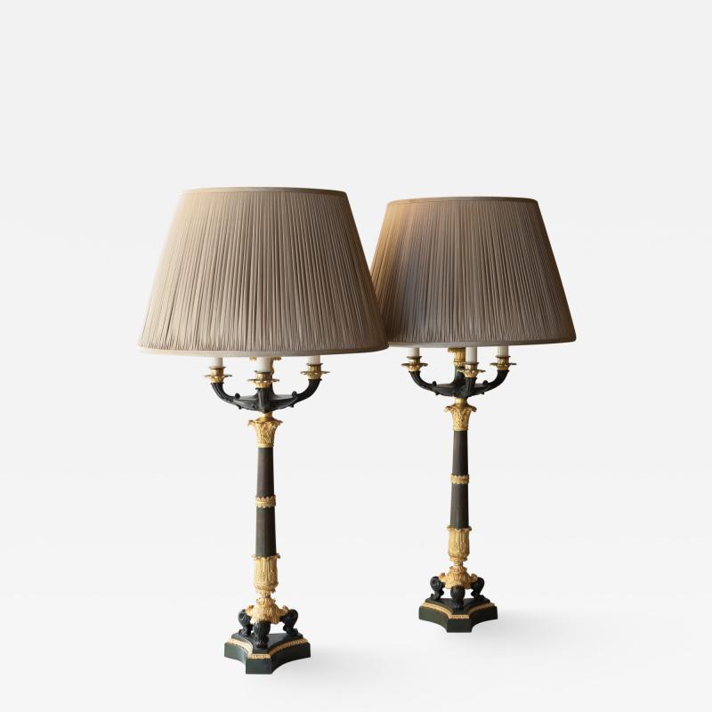 PAIR OF EARLY 19TH CENTURY CANDELABRA CONVERTED TO TABLE LAMPS