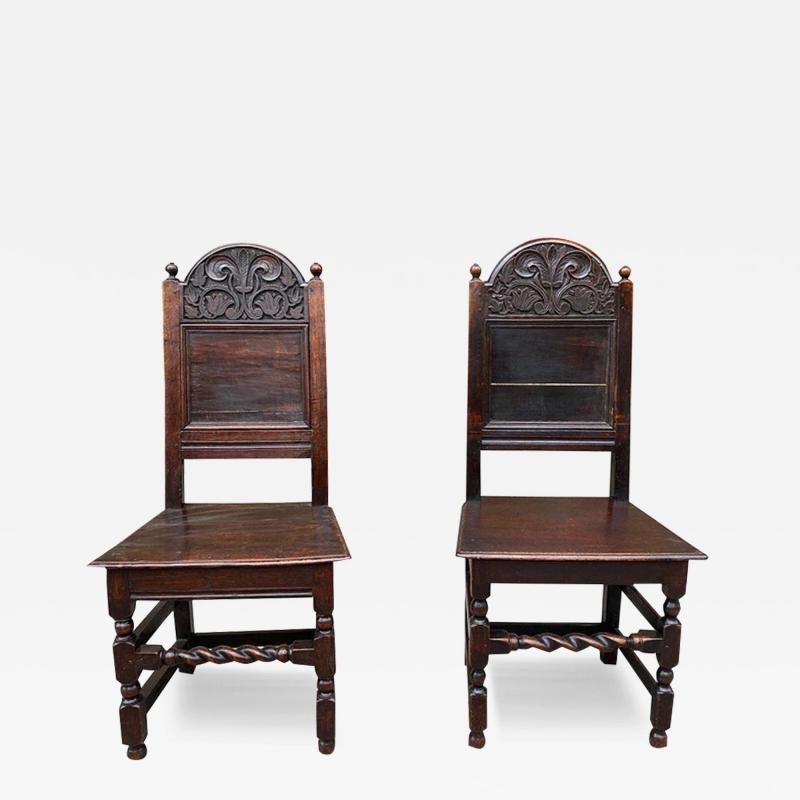 PAIR OF ENGLISH 17TH CENTURY PERIOD OAK HALL CHAIRS