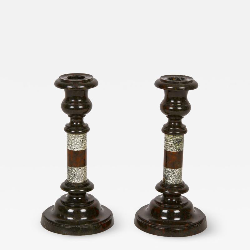 PAIR OF ENGLISH CORNISH MARBLE CANDLESTICKS CIRCA 1850