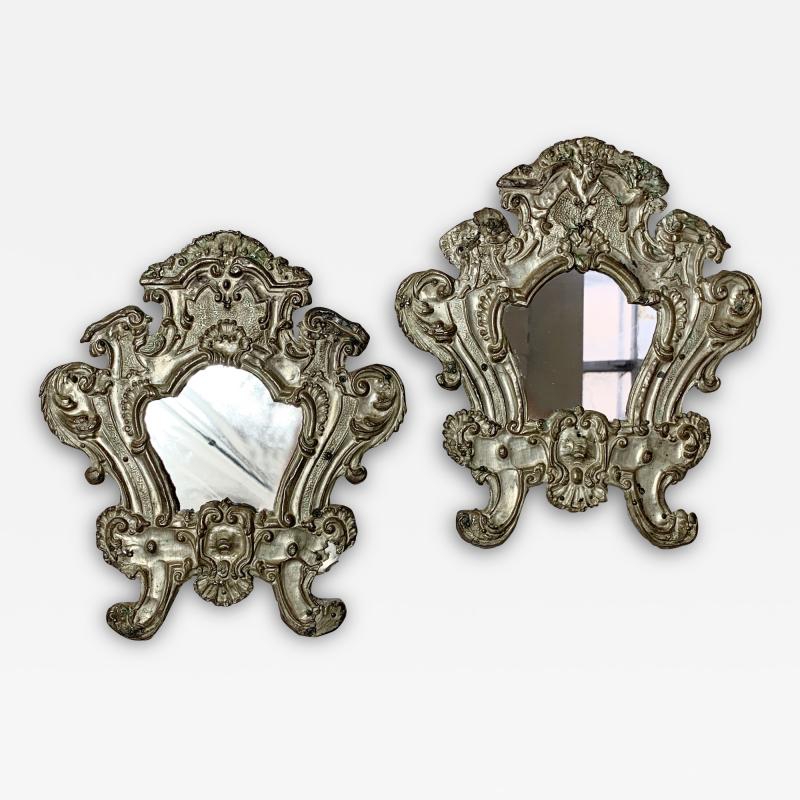 PAIR OF EUROPEAN 18TH CENTURY SILVER PLATED BAROQUE MIRRORS