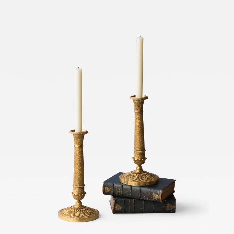 PAIR OF FINE QUALITY FRENCH RESTORATION GILT BRONZE CANDLESTICKS Circa 1815