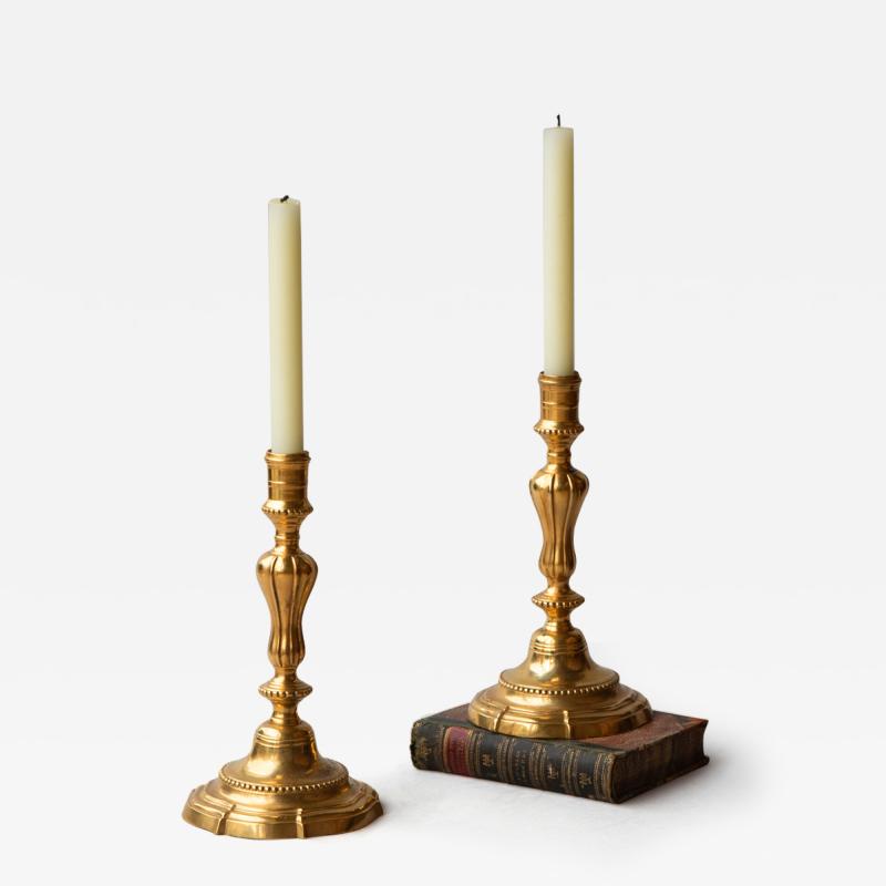 PAIR OF GILT BRONZE 18TH CENTURY LOUIS XV CANDLESTICKS