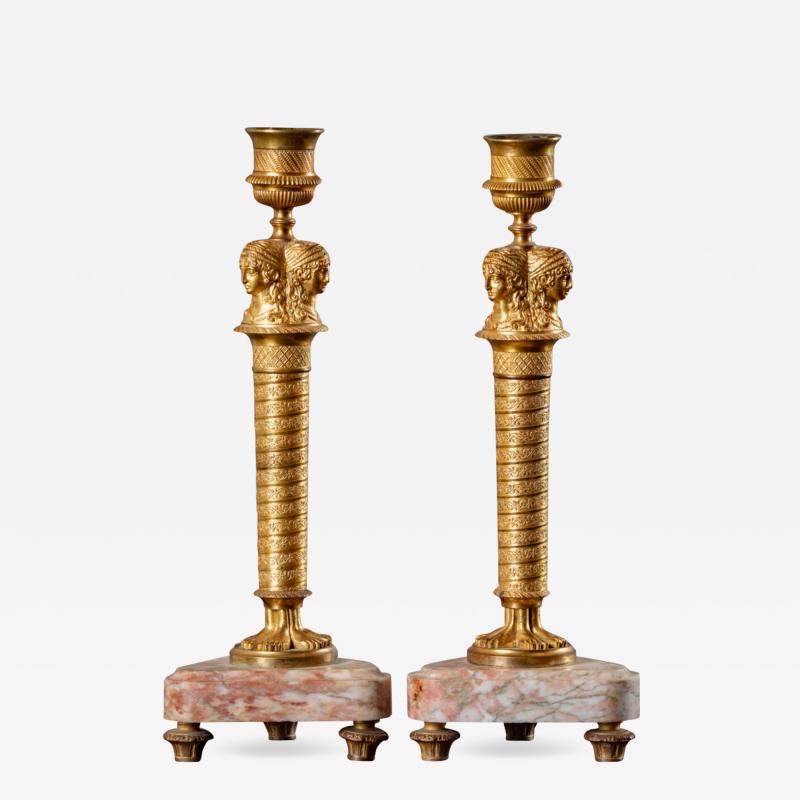 PAIR OF GILT BRONZE CANDLESTICKS