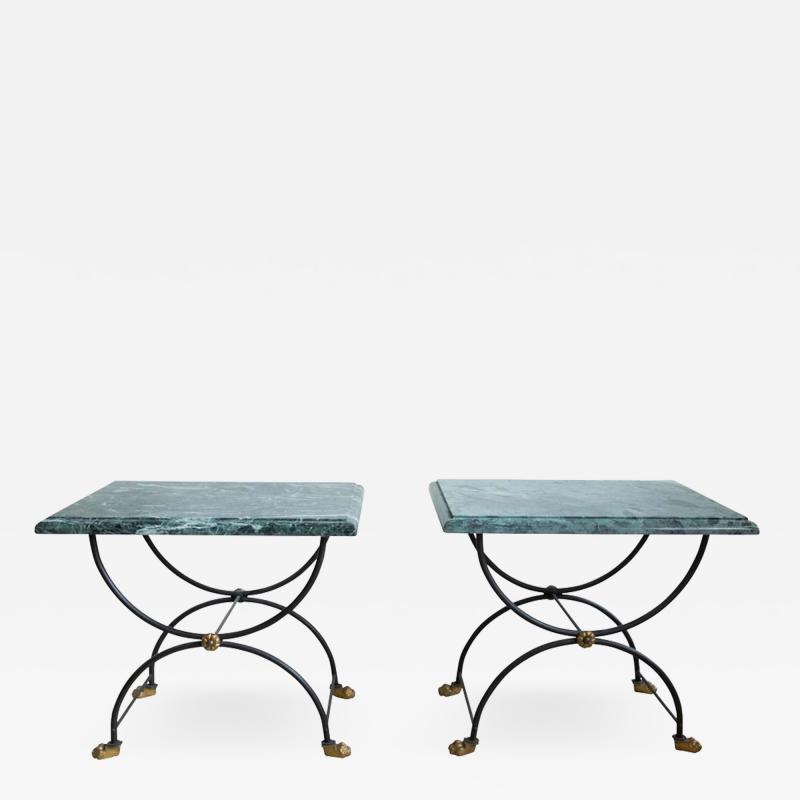 PAIR OF ITALIAN 1950 GREEN MARBLE TOP SIDE TABLES