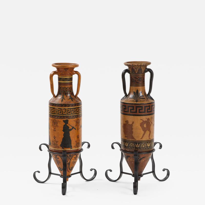 PAIR OF ITALIAN CERAMIC AMPHORA S IN THE ETRUSCAN STYLE