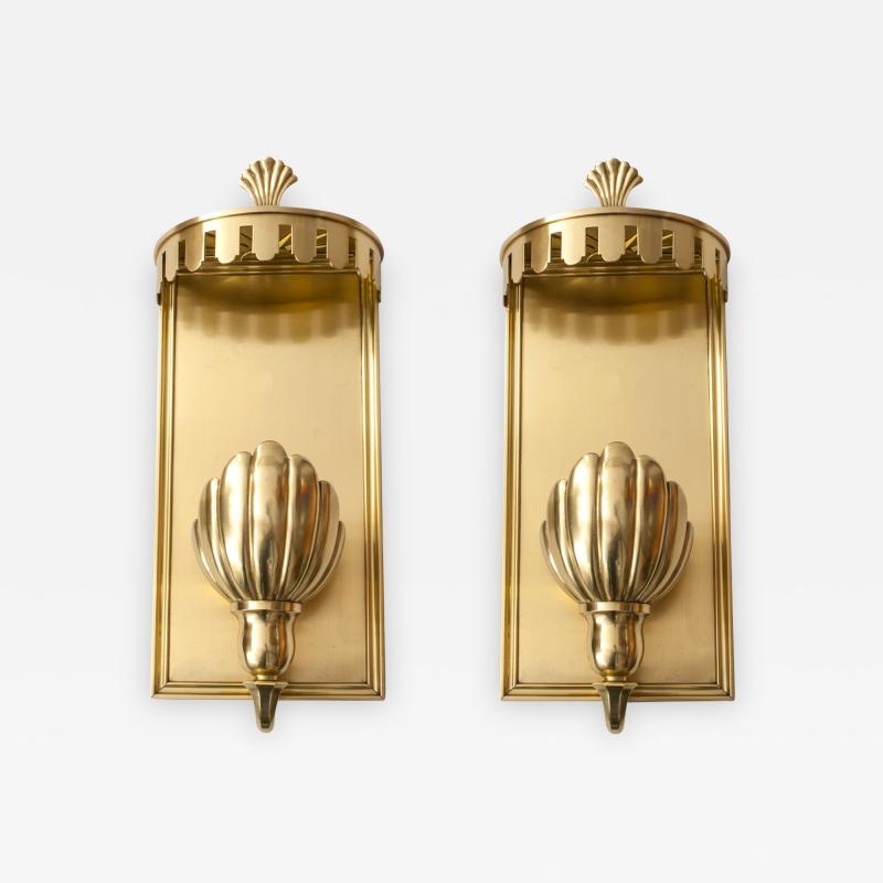 PAIR OF LARGE SWEDISH ART DECO SCONCES WITH SHELL SHADES