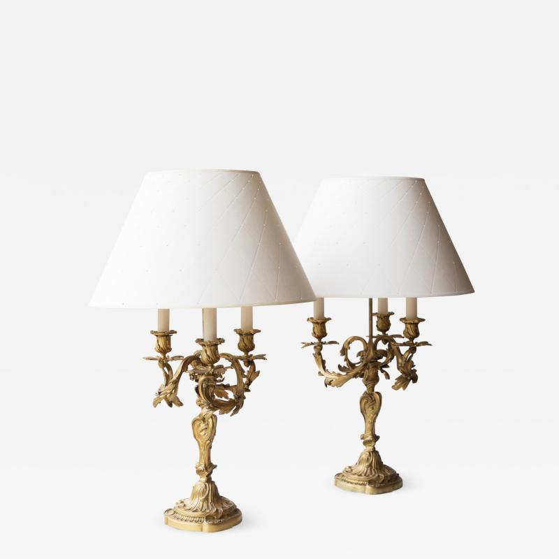 PAIR OF LOUIS XV STYLE ROCOCO CANDELABRA CONVERTED TO LAMPS Circa 1860