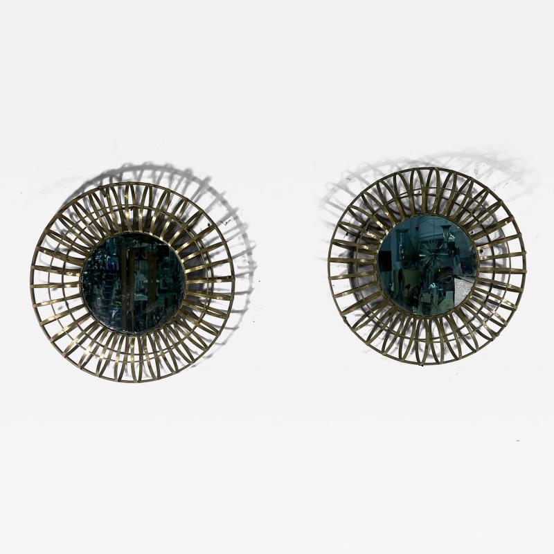 PAIR OF MODERN GILT METAL CAGE FORM MIRRORS