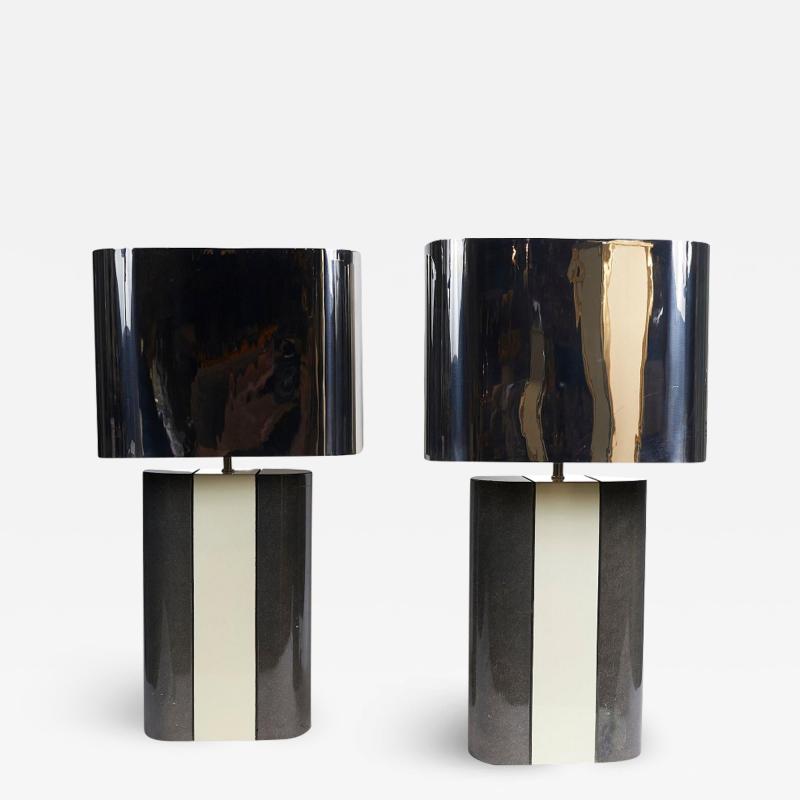 PAIR OF MODERNIST LACQUERED GREY AND BEIGE WOOD TABLE LAMPS