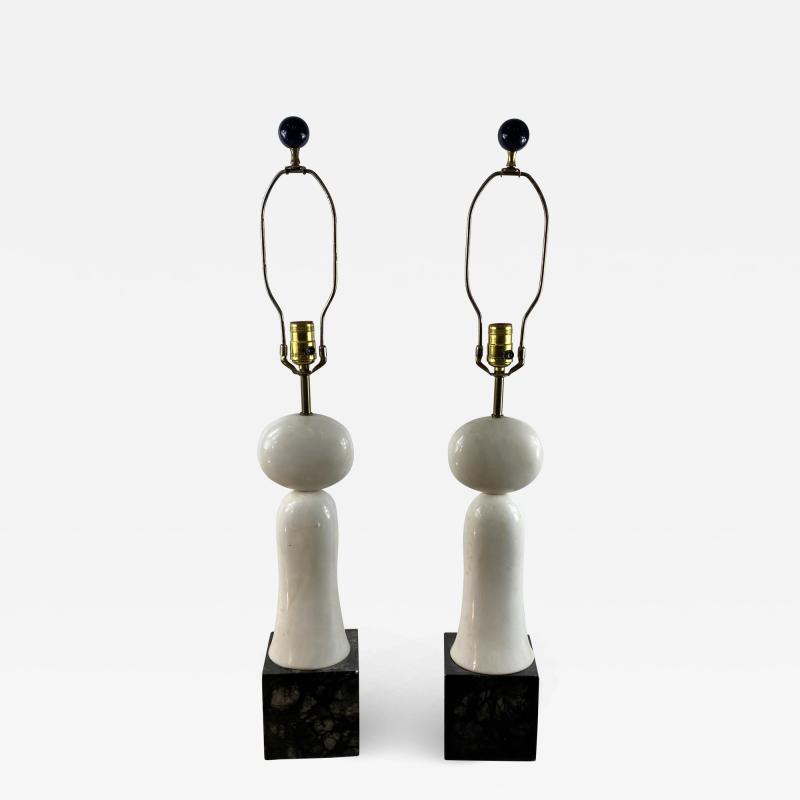 PAIR OF MODERNIST SCULPTED WHITE AND BLACK MARBLE LAMPS