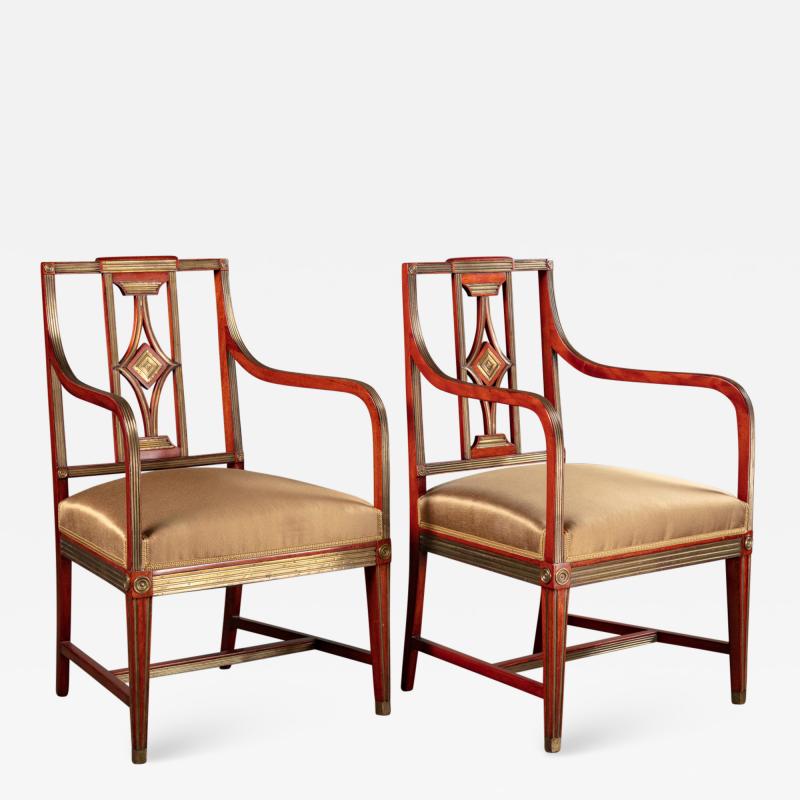 PAIR OF NEOCLASSICAL BRASS MOUNTED MAHOGANY ARMCHAIRS