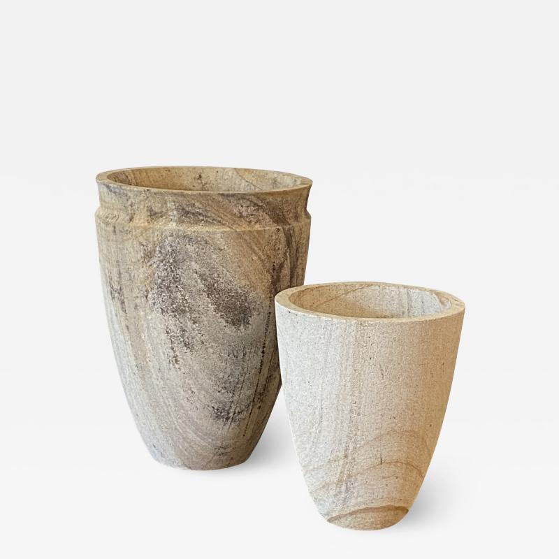 PAIR OF SANDSTONE VESSELS