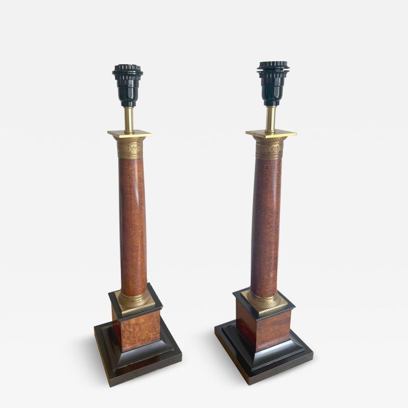PAIR OF WOOD COLUMN LAMPS
