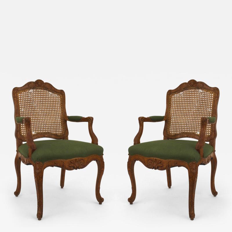 PAIR of French Louis XV Provincial 18th Cent oak open arm chairs