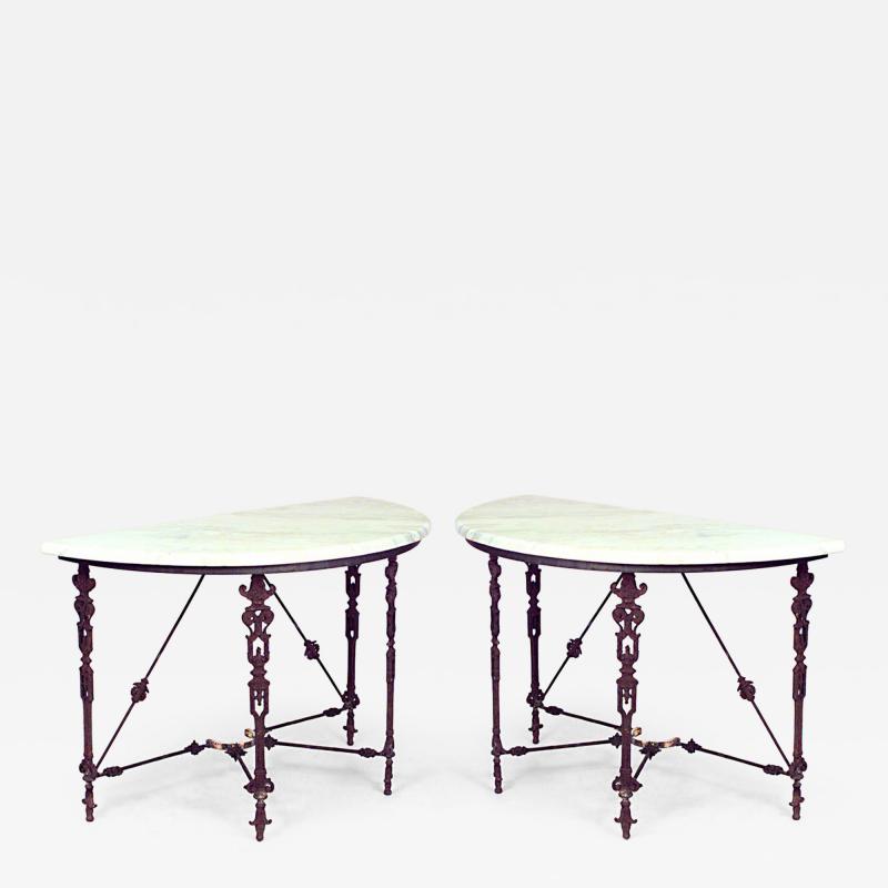 PAIR of Outdoor American Victorian wrought iron 4 legged console tables