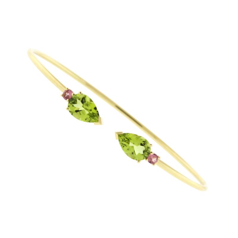 PERIDOT AND PINK TOURMALINE FLEXIBLE CUFF BRACELET