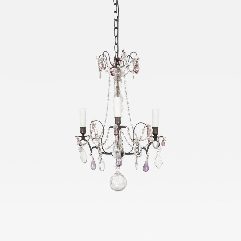 PETITE FRENCH 19TH CENTURY IRON CRYSTAL CHANDELIER
