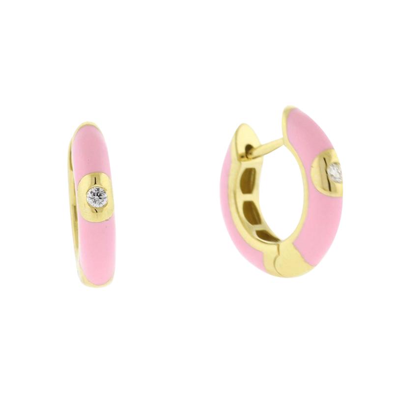 PINK ENAMEL AND DIAMOND HOOP EARRINGS