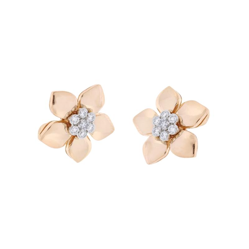 PINK GOLD DIAMOND FLOWER EARRINGS