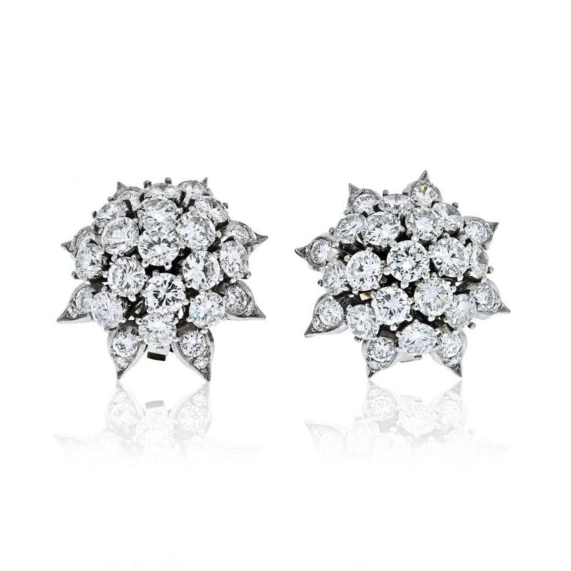 PLATINUM 12 00CTW ROUND CUT DIAMOND CLUSTER EARRINGS