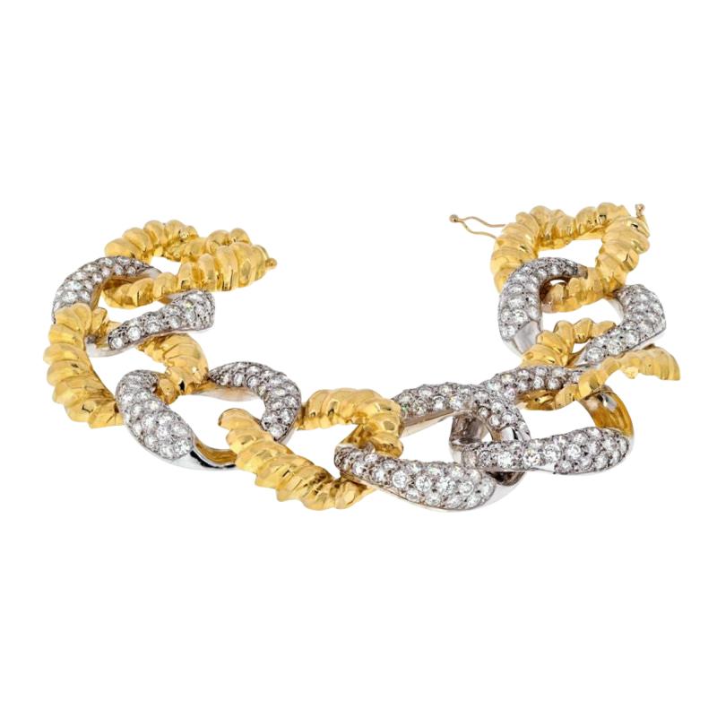 PLATINUM 18K YELLOW GOLD 15 CARAT WIDE ALTERNATING DIAMOND LINK BRACELET