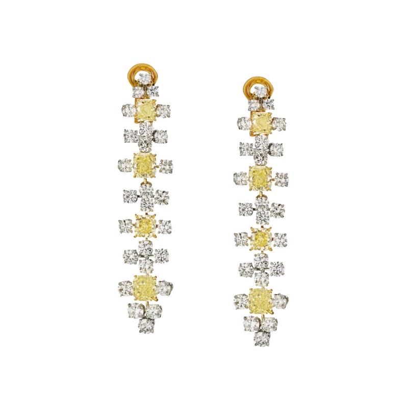 PLATINUM 18K YELLOW GOLD FANCY YELLOW DIAMOND EARRINGS