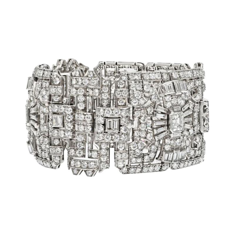 PLATINUM 1930S STATEMENT DECO 47 00CTTW DIAMOND BRACELET