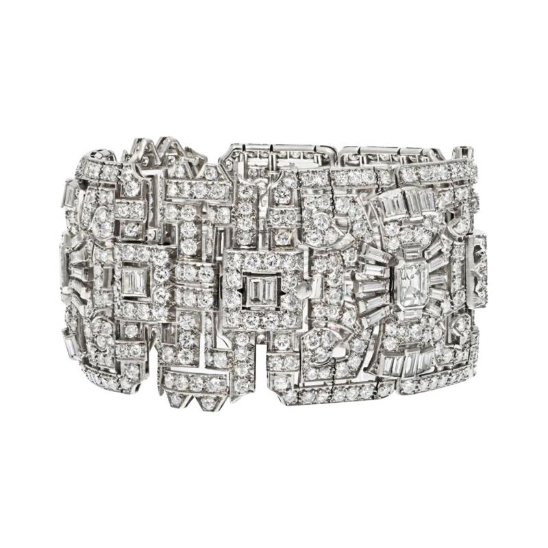 PLATINUM 1930S STATEMENT DECO 47 00CTTW DIAMOND BRACELET