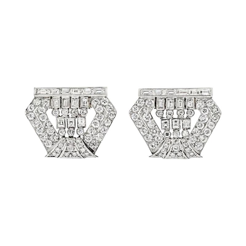 PLATINUM 1940S 8 00CTTW DIAMOND DOUBLE CLIP BROOCH