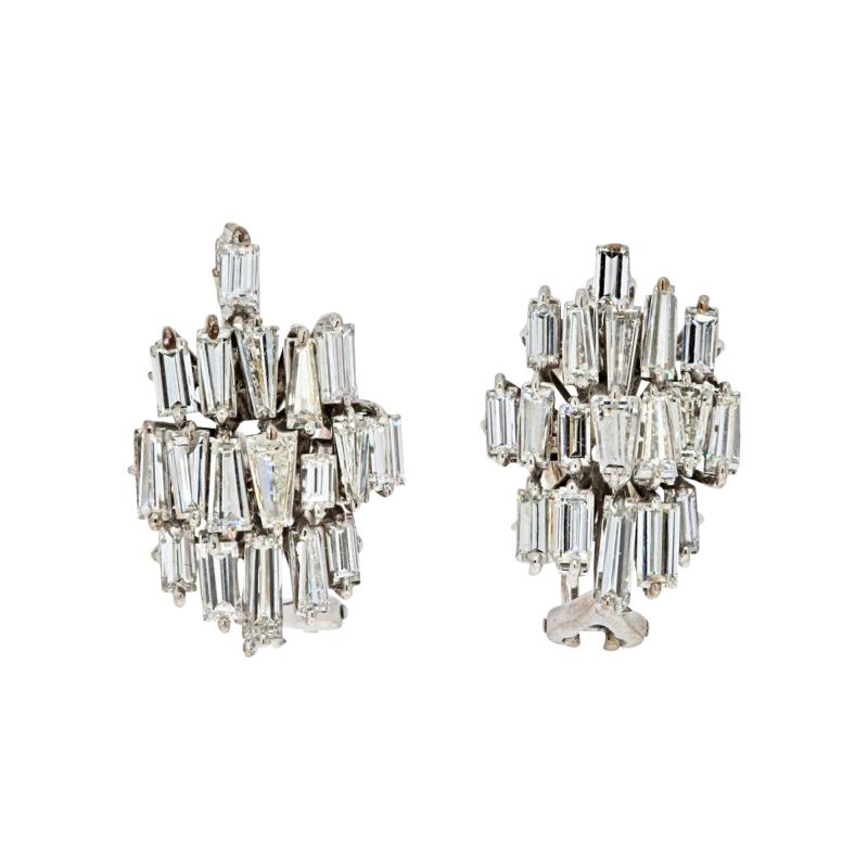 PLATINUM 1960S BAGUETTE DIAMOND EARRINGS