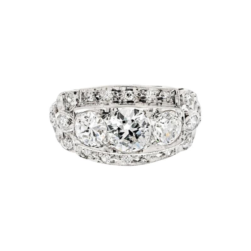 PLATINUM 2 50CTTW DECO DIAMOND THREE STONE RIGHT HAND RING