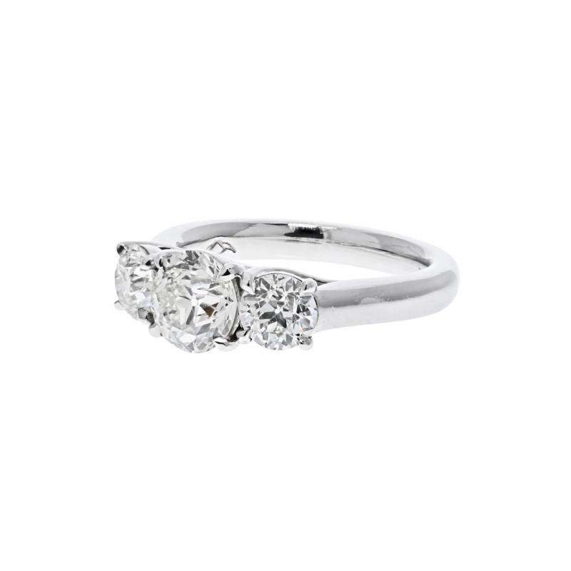 PLATINUM 2 66 CARATS THREE STONE OLD EUROPEAN CUT ENGAGEMENT RING