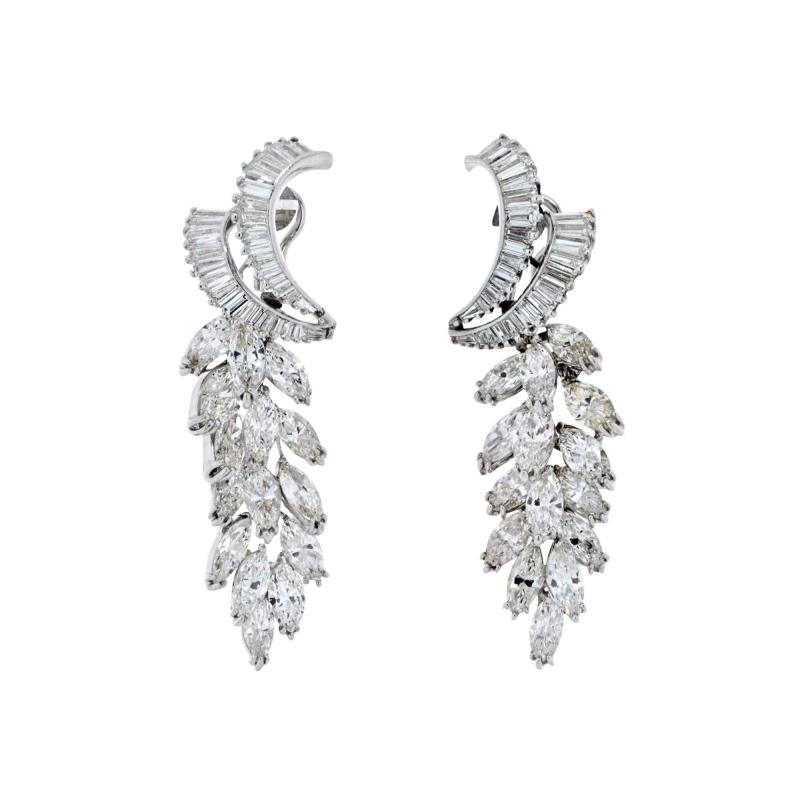 PLATINUM 21 CARAT DIAMOND SPRAY MARQUISE CUT EARRINGS