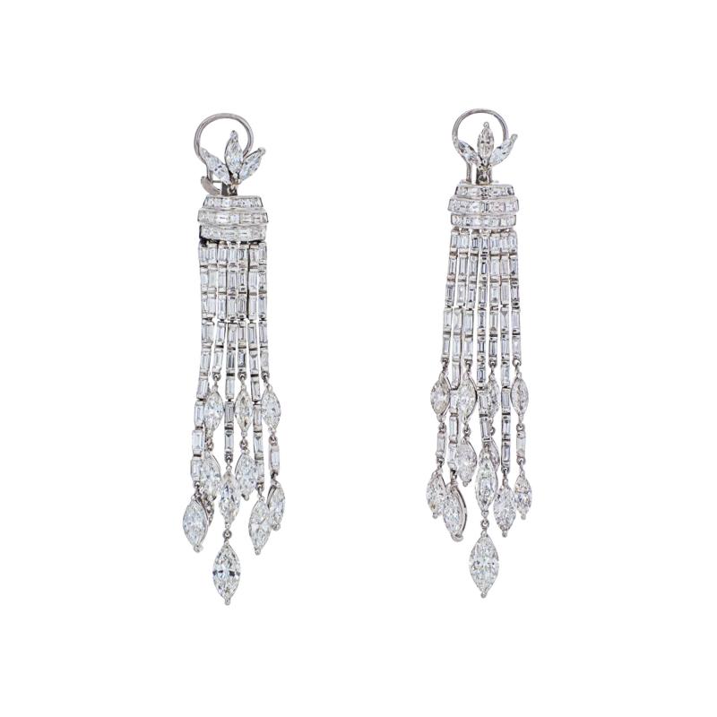 PLATINUM 27 CARAT DIAMOND HANGING CHANDELIER EARRINGS