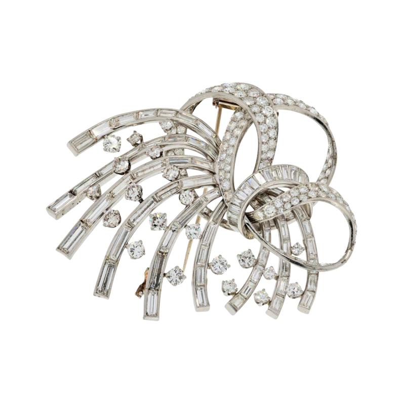 PLATINUM 35 CARATS DIAMOND SPRAY 1950S BROOCH