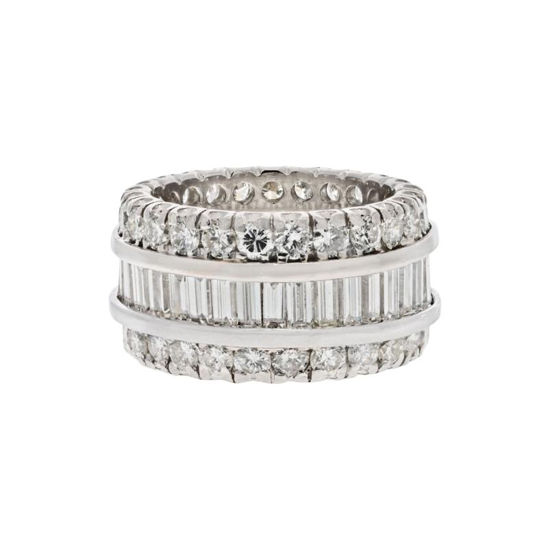 PLATINUM 6 50 CARATS WIDE DIAMOND THREE ROW ETERNITY BAND