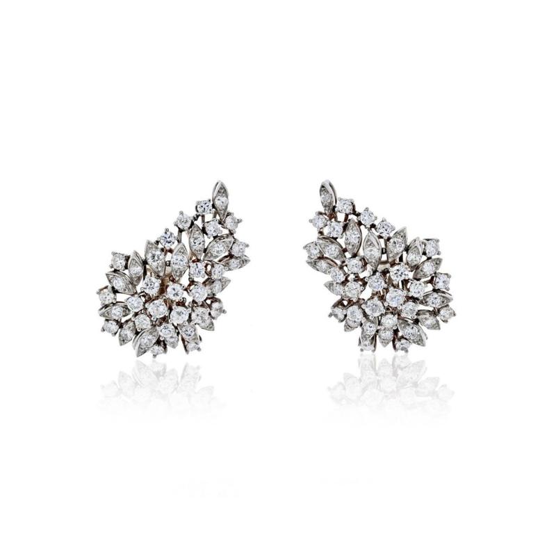 PLATINUM 8 CARAT ROUND DIAMOND CLUSTER CLIP EARRINGS