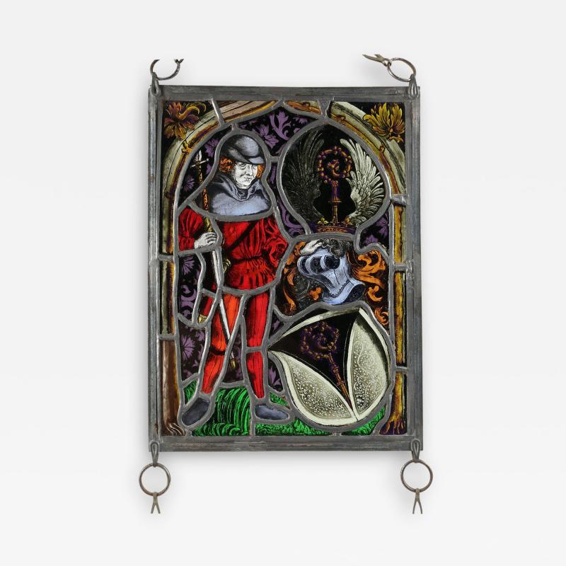 POLYCHROME STAINED GLASS PANEL IN THE GOTHIC STYLE