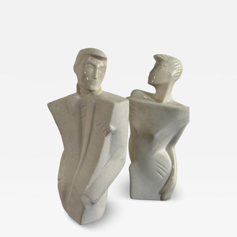 POST MODERN DECO REVIVAL WHITE CERAMIC FEMALE MALE FIGURES