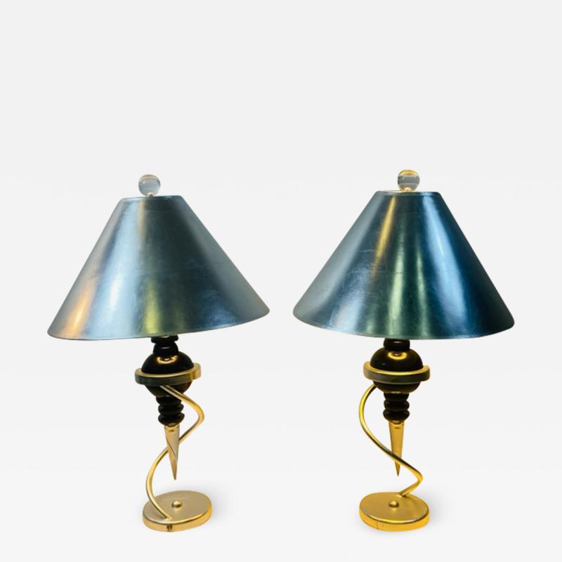 POST MODERN DESIGNER BLACK AND CLEAR LUCITE LAMPS