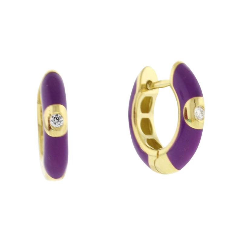 PURPLE ENAMEL AND DIAMOND HOOP EARRINGS