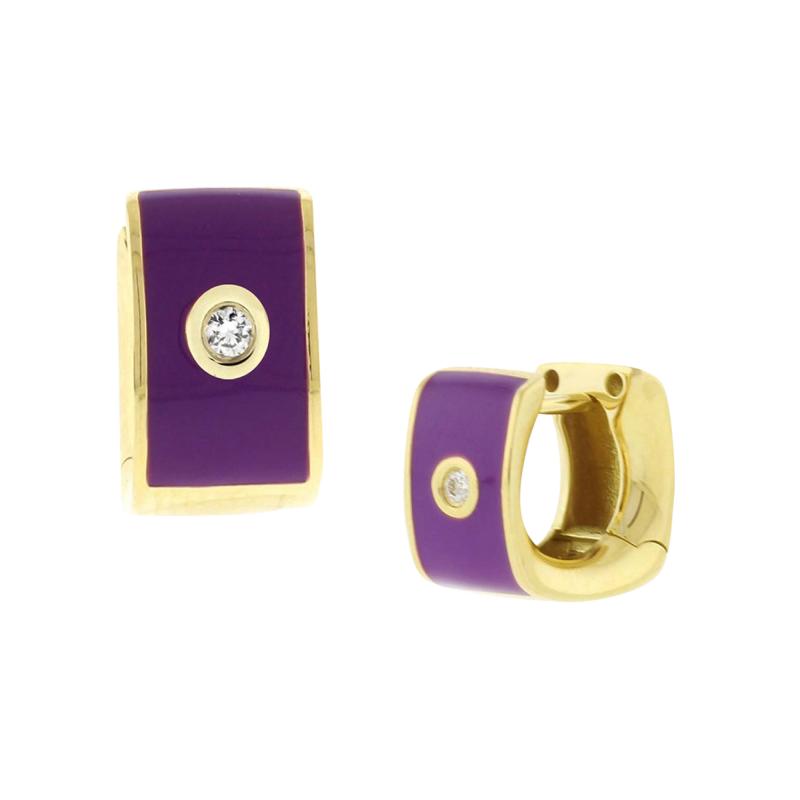 PURPLE ENAMEL AND DIAMOND HUGGIE EARRINGS