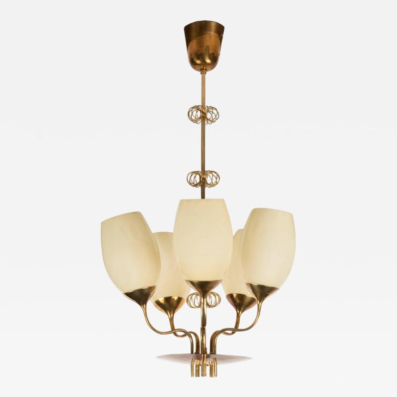 Paavo Tynell 1950s Paavo Tynell Five Glass Chandelier for Taito Oy