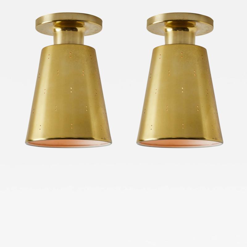 Paavo Tynell 1950s Perforated Brass Ceiling Lamp Attributed to Paavo Tynell