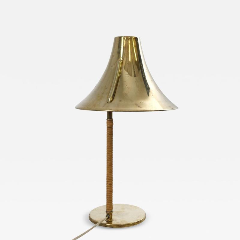 Paavo Tynell A Paavo Tynell Perforated Brass and Rattan Table Lamp 9208 Taito 1940s