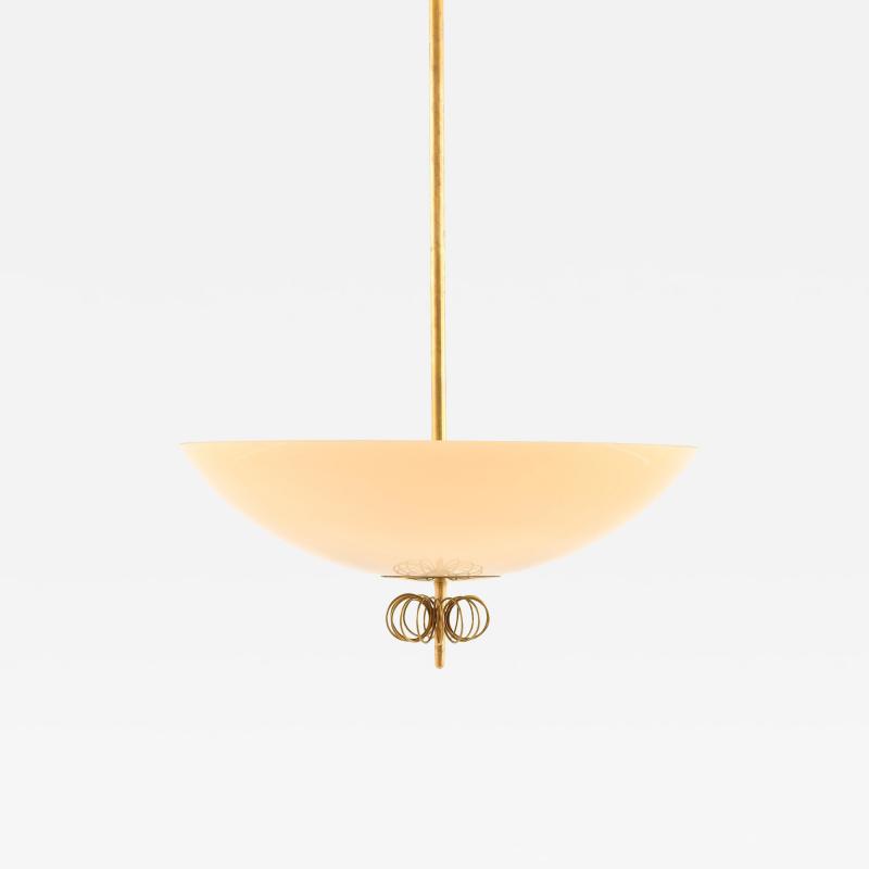 Paavo Tynell Ceiling Lamp with Brass and Glass in Cream by Paavo Tynell 1950s